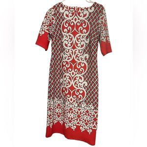 Shelby & Palmer Red Paisley Lattice Soft Stretchy Detailed Sheath Dress Size 6